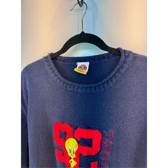Vintage 90s Warner Bros Women’s Blue Tweety Looney Tunes Oversized Sweater XL - Picture 8 of 11